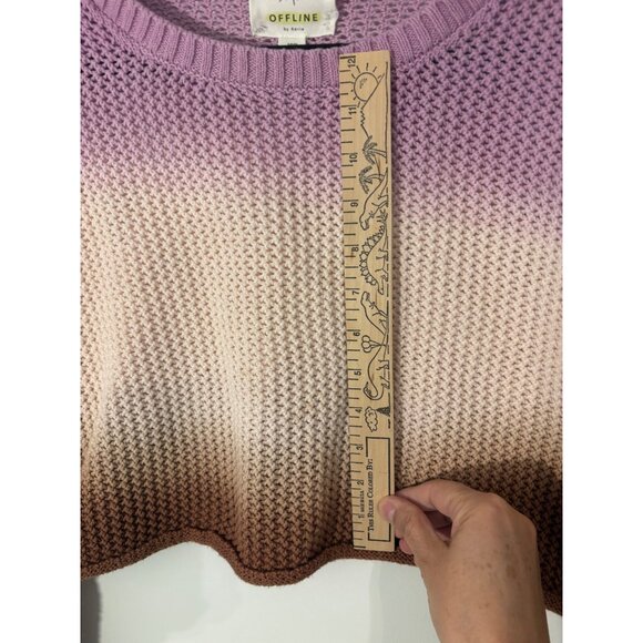 Offline by Aerie Size Small Ombre Purple, Cream & Brown Cropped Knit Sweater - Picture 3 of 7